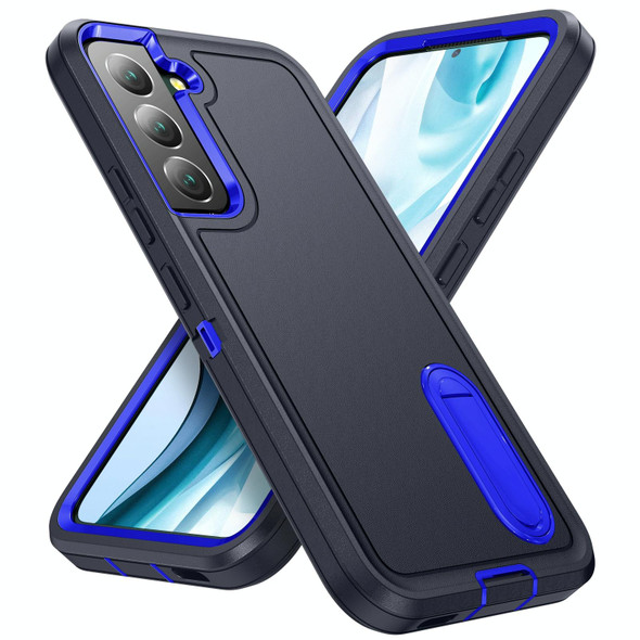 Samsung Galaxy S22 5G 3 in 1 Rugged Holder Phone Case(Dark Blue+Sapphire Blue)
