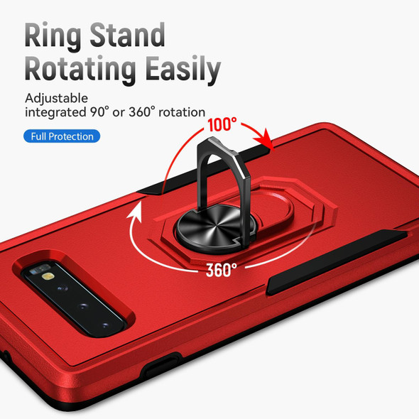 Samsung Galaxy S10 Pioneer Armor Heavy Duty PC + TPU Holder Phone Case(Red + Black)