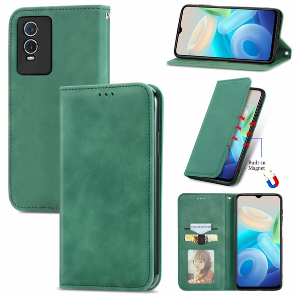 vivo Y76s Retro Skin Feel Magnetic Flip Leather Case(Green)