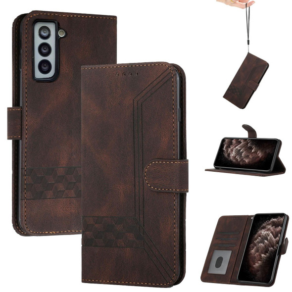 Samsung Galaxy S22+ 5G Cubic Skin Feel Flip Leather Phone Case(Dark Coffee)