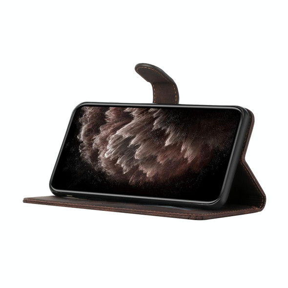 Samsung Galaxy S22 5G Cubic Skin Feel Flip Leather Phone Case(Dark Coffee)