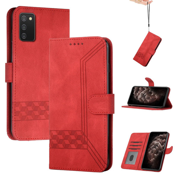 Samsung Galaxy A03s 166mm Cubic Skin Feel Flip Leather Phone Case(Red)