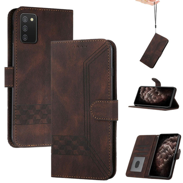 Samsung Galaxy A02s 164mm Cubic Skin Feel Flip Leather Phone Case(Dark Coffee)