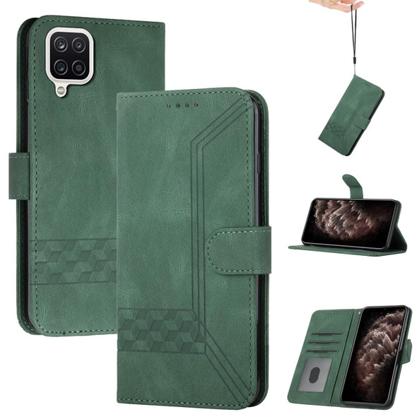 Samsung Galaxy A22 4G Cubic Skin Feel Flip Leather Phone Case(Dark Green)