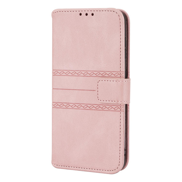 Samsung Galaxy Z Fold2 5G Embossed Striped Magnetic Buckle PU + TPU Horizontal Flip Phone Leather Case(Pink)