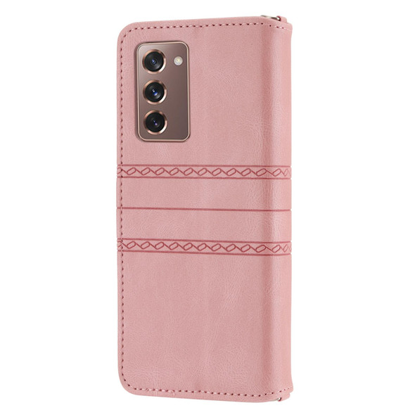 Samsung Galaxy Z Fold2 5G Embossed Striped Magnetic Buckle PU + TPU Horizontal Flip Phone Leather Case(Pink)