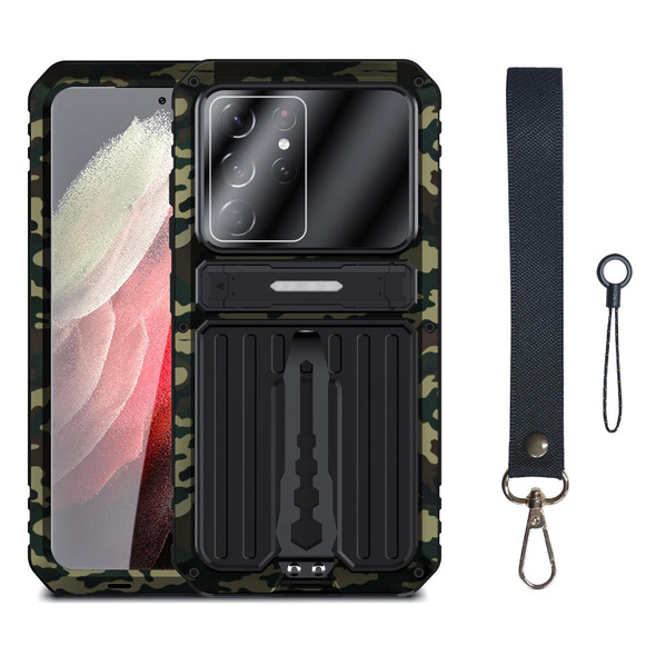 Samsung Galaxy S21 Ultra 5G Armor Shockproof Splash-proof Dust-proof Phone Case with Holder(Camouflage)