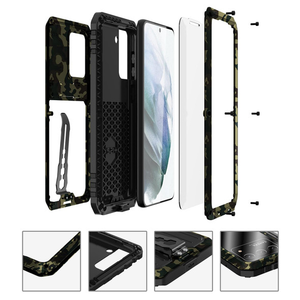 Samsung Galaxy S21+ 5G Armor Shockproof Splash-proof Dust-proof Phone Case with Holder(Camouflage)