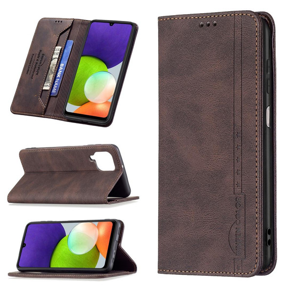 Samsung Galaxy A22 4G Magnetic RFID Blocking Anti-Theft Leather Case with Holder & Card Slots & Wallet(Brown)