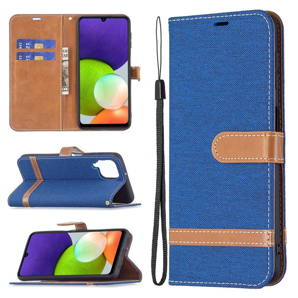 Samsung Galaxy A22 4G Color Matching Denim Texture Horizontal Flip Leather Phone Case with Holder & Card Slots & Wallet & Lanyard(Royal Blue)