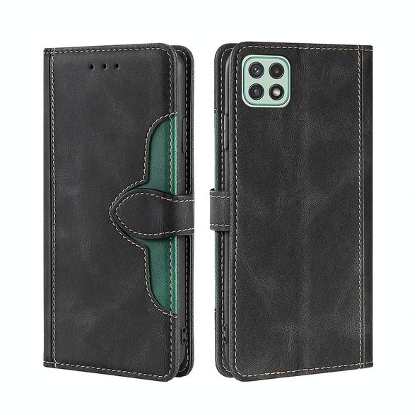Samsung Galaxy A22 5G Skin Feel Straw Hat Magnetic Buckle Horizontal Flip PU Leather Case with Holder & Card Slots & Wallet(Black)