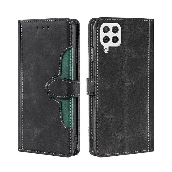 Samsung Galaxy A22 4G Skin Feel Straw Hat Magnetic Buckle Horizontal Flip PU Leather Case with Holder & Card Slots & Wallet(Black)