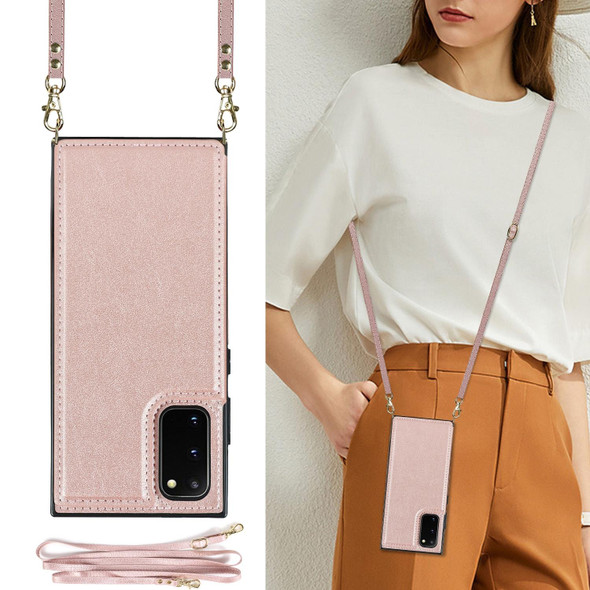 Samsung Galaxy Note20 Cross-body Square Double Buckle Flip Card Bag TPU+PU Case with Card Slots & Wallet & Photo & Strap(Rose Gold)