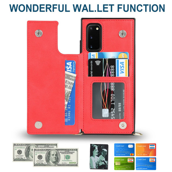 Samsung Galaxy Note20 Cross-body Square Double Buckle Flip Card Bag TPU+PU Case with Card Slots & Wallet & Photo & Strap(Red)