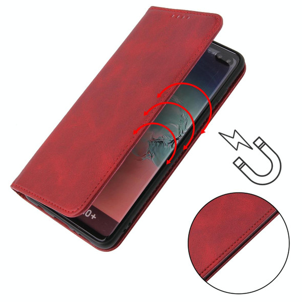 Samsung Galaxy S10+ Calf Texture Magnetic Horizontal Flip Leather Case with Holder & Card Slots & Wallet(Red)