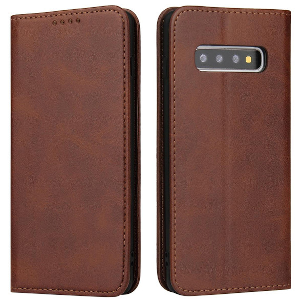 Samsung Galaxy S10 Calf Texture Magnetic Horizontal Flip Leather Case with Holder & Card Slots & Wallet(Brown)