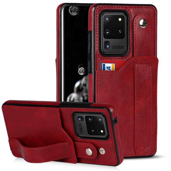 Samsung Galaxy S20 Ultra Crazy Horse Texture Shockproof TPU + PU Leather Case with Card Slot & Wrist Strap Holder(Red)