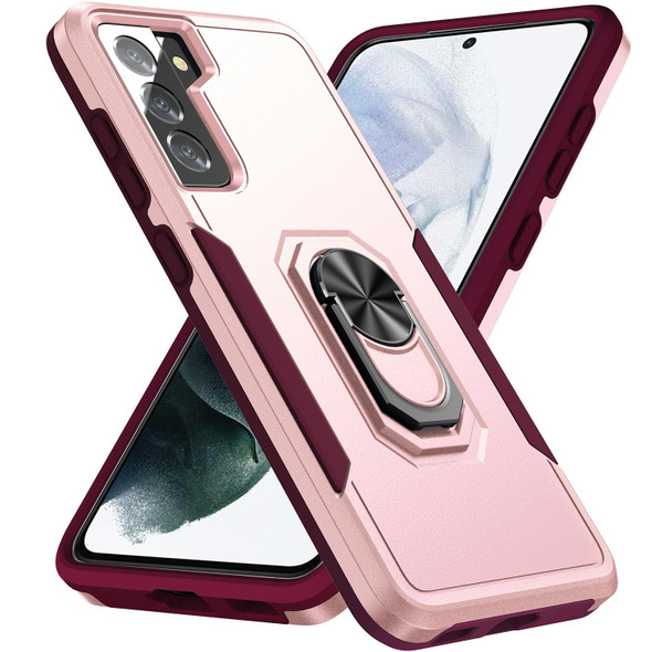 Samsung Galay S21+ 5G Pioneer Armor Heavy Duty PC + TPU Shockproof Case with Holder(Pink)