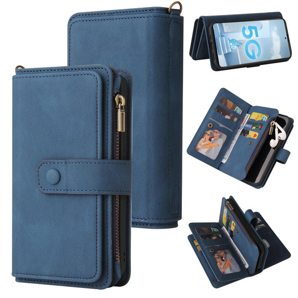 Samsung Galaxy A51 4G Skin Feel PU + TPU Horizontal Flip Leather Case with Holder & 15 Cards Slot & Wallet & Zipper Pocket & Lanyard(Blue)