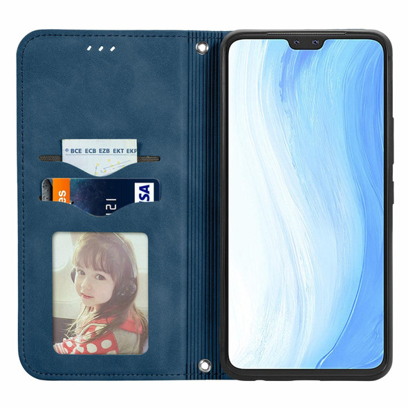 vivo S7 Retro Skin Feel Business Magnetic Horizontal Flip Leather Case with Holder & Card Slots & Wallet & Photo Frame(Blue)