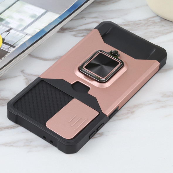 Samsung Galaxy S21+ 5G Sliding Camera Cover Design PC + TPU Shockproof Case with Ring Holder & Card Slot(Rose Gold)