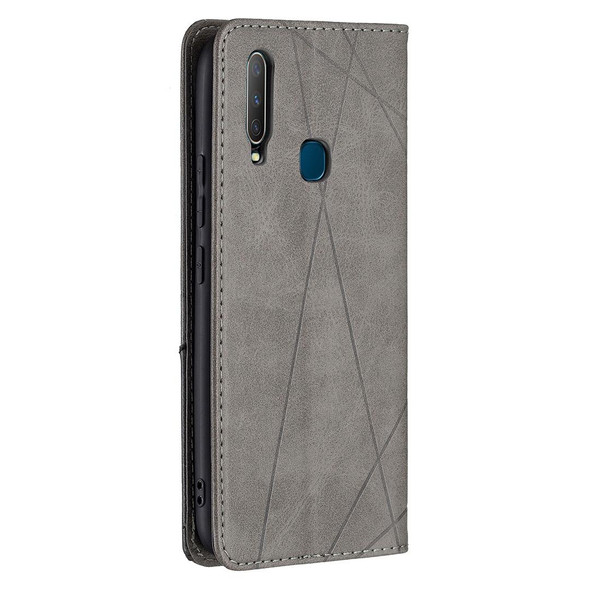 vivo Y11/Y15/Y12/Y17 Rhombus Texture Horizontal Flip Magnetic Leather Case with Holder & Card Slots(Grey)