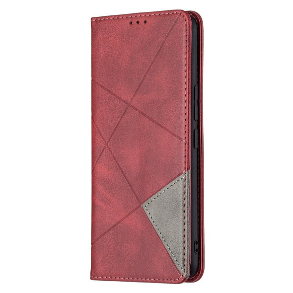 vivo V21e 5G Rhombus Texture Horizontal Flip Magnetic Leather Case with Holder & Card Slots(Red)