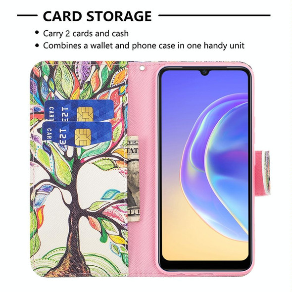 vivo V21e 4G Colored Drawing Pattern Horizontal Flip Leather Case with Holder & Card Slots & Wallet(Tree Life)