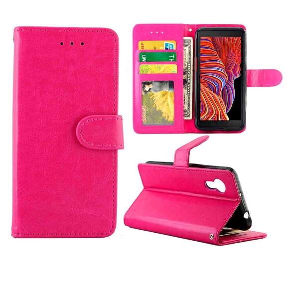 Samsung Galaxy Xcover 5 Crazy Horse Texture Leather Horizontal Flip Protective Case with Holder & Card Slots & Wallet & Photo Frame(Rose Red)