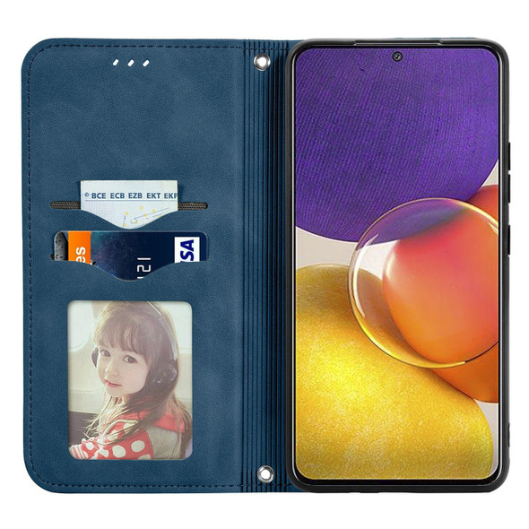 Samsung Galaxy A82 5G Retro Skin Feel Business Magnetic Horizontal Flip Leather Case with Holder & Card Slots & Wallet & Photo Frame(Blue)