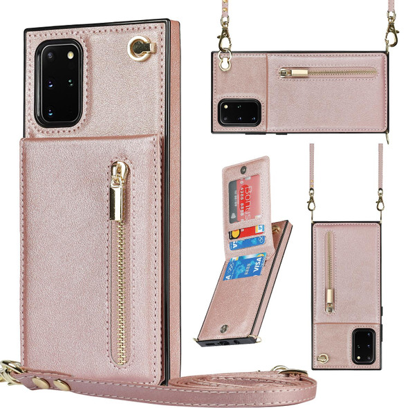 Samsung Galaxy S20+ Cross-body Zipper Square TPU+PU Back Cover Case with Holder & Card Slots & Wallet & Strap(Rose Gold)
