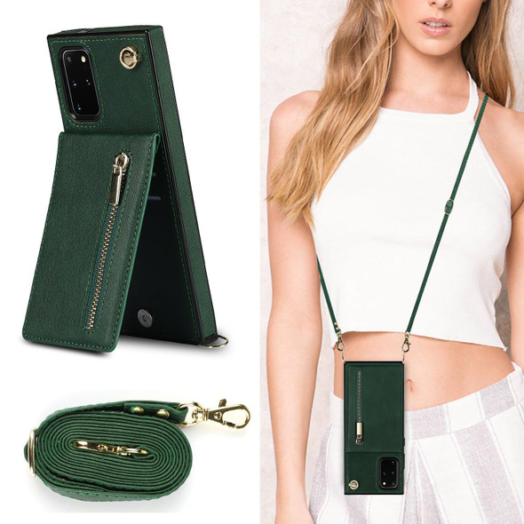 Samsung Galaxy S20+ Cross-body Zipper Square TPU+PU Back Cover Case with Holder & Card Slots & Wallet & Strap(Green)