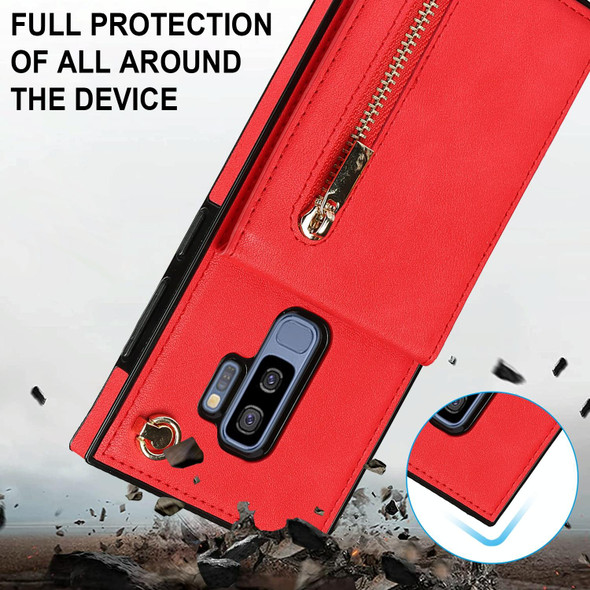 Samsung Galaxy S9 Plus Cross-body Zipper Square TPU+PU Back Cover Case with Holder & Card Slots & Wallet & Strap(Red)