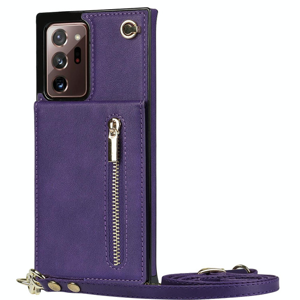 Samsung Galaxy Note20 Ultra Cross-body Zipper Square TPU+PU Back Cover Case with Holder & Card Slots & Wallet & Strap(Purple)
