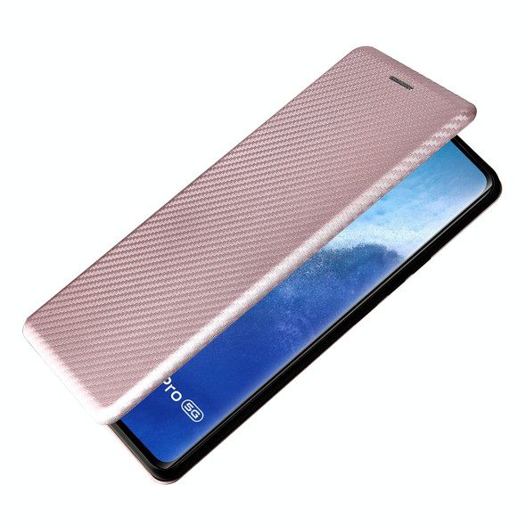 vivo X60 Pro / X60 5G Carbon Fiber Texture Magnetic Horizontal Flip TPU + PC + PU Leather Case with Card Slot(Pink)