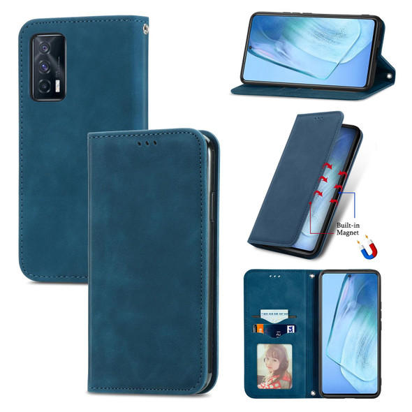 vivo iQOO Neo 5 Retro Skin Feel Business Magnetic Horizontal Flip Leather Case with Holder & Card Slots & Wallet & Photo Frame(Blue)