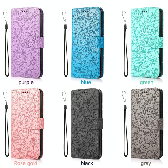 Samsung Galaxy S10e Skin Feel Embossed Sunflower Horizontal Flip Leather Case with Holder & Card Slots & Wallet & Lanyard(Rose Gold)