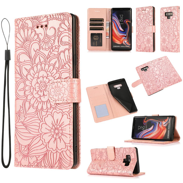 Samsung Galaxy Note9 Skin Feel Embossed Sunflower Horizontal Flip Leather Case with Holder & Card Slots & Wallet & Lanyard(Rose Gold)
