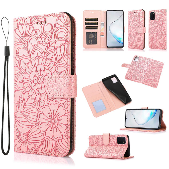 Samsung Galaxy Note10 Lite / A81 Skin Feel Embossed Sunflower Horizontal Flip Leather Case with Holder & Card Slots & Wallet & Lanyard(Rose Gold)