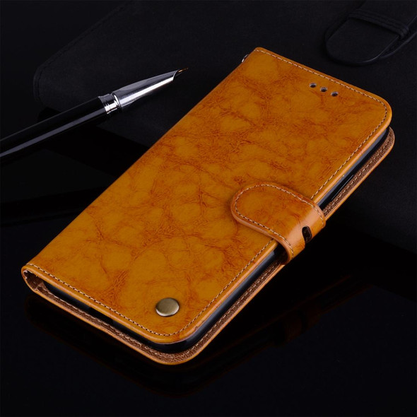 Samsung Galaxy M21 Business Style Oil Wax Texture Horizontal Flip Leather Case with Holder & Card Slots & Wallet(Orange Yellow)