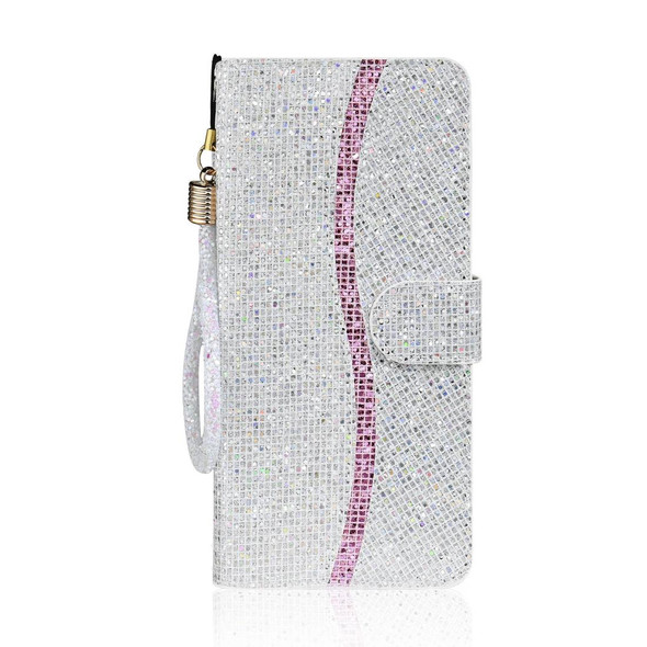 Samsung Galaxy A20 / A30 Glitter Powder Horizontal Flip Leather Case with Card Slots & Holder & Lanyard(Silver)