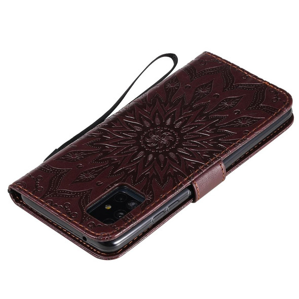 Samsung Galaxy A51 5G Embossed Sunflower Pattern Horizontal Flip PU Leather Case with Holder & Card Slots & Wallet & Lanyard(Brown)