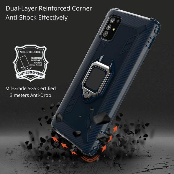 Samsung A11 (EU Version) Carbon Fiber Protective Case with 360 Degree Rotating Ring Holder(Blue)