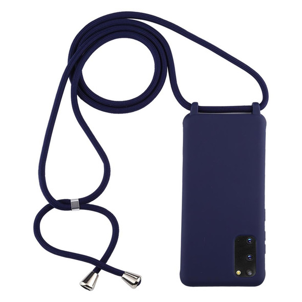 Galaxy S20 Candy Color TPU Protective Case with Lanyard(Dark Blue)