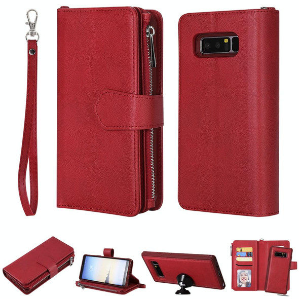 Galaxy Note 8 2 in 1 Solid Color Zipper Shockproof Protective Case with Card Slots & Bracket & Photo Holder & Wallet Function(Red)