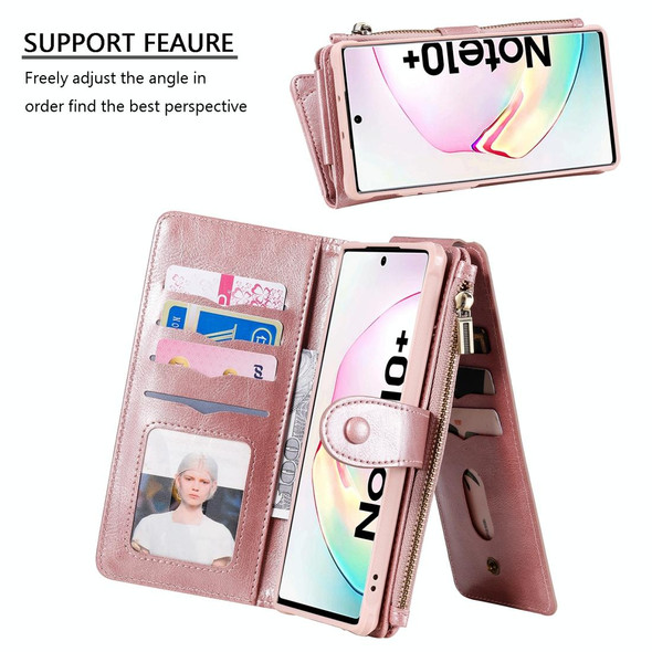 Galaxy Note 10+ Multifunctional Retro Detachable Magnetic Horizontal Flip Leather Case with Card Slots & Holder & Wallet & Photo Frame(Rose Gold)