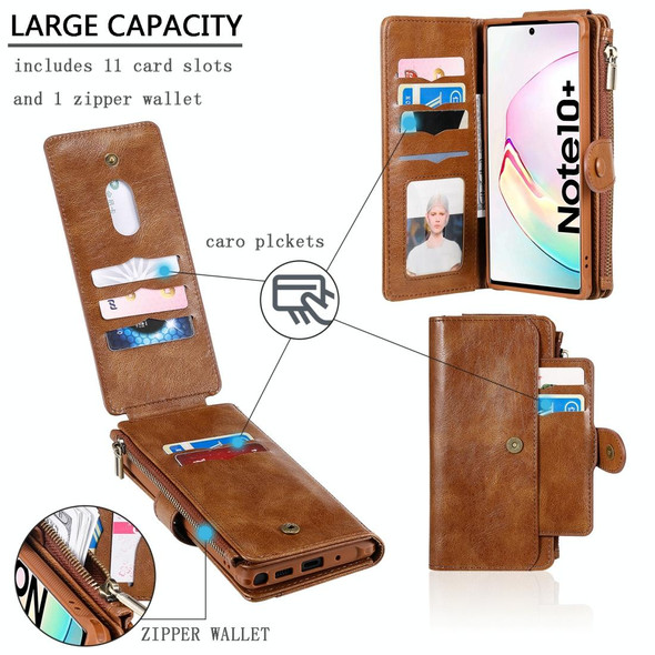 Galaxy Note 10+ Multifunctional Retro Detachable Magnetic Horizontal Flip Leather Case with Card Slots & Holder & Wallet & Photo Frame(Brown)