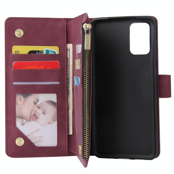Galaxy S20+ Multifunctional Horizontal Flip Leather Case, with Card Slot & Holder & Zipper Wallet & Photo Frame(Red Wine)