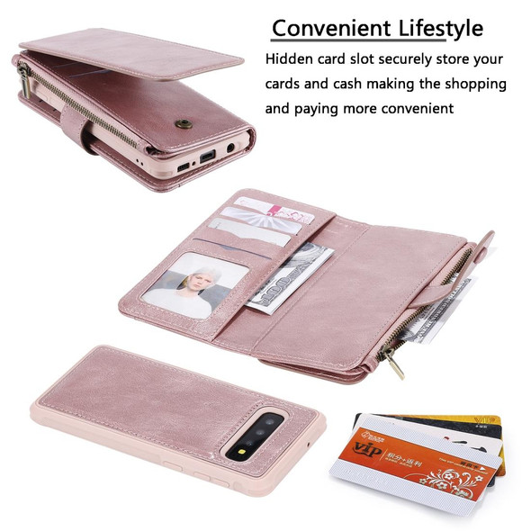 Galaxy S10 Multifunctional Retro Detachable Magnetic Horizontal Flip Leather Case with Card Slots & Holder & Wallet & Photo Frame(Rose Gold)