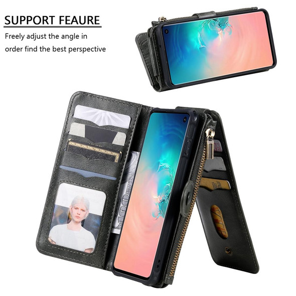 Galaxy S10 Multifunctional Retro Detachable Magnetic Horizontal Flip Leather Case with Card Slots & Holder & Wallet & Photo Frame(Dark Green)